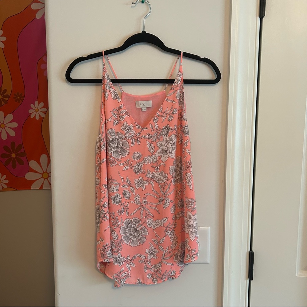LOFT Coral and Gray Floral Tank Top